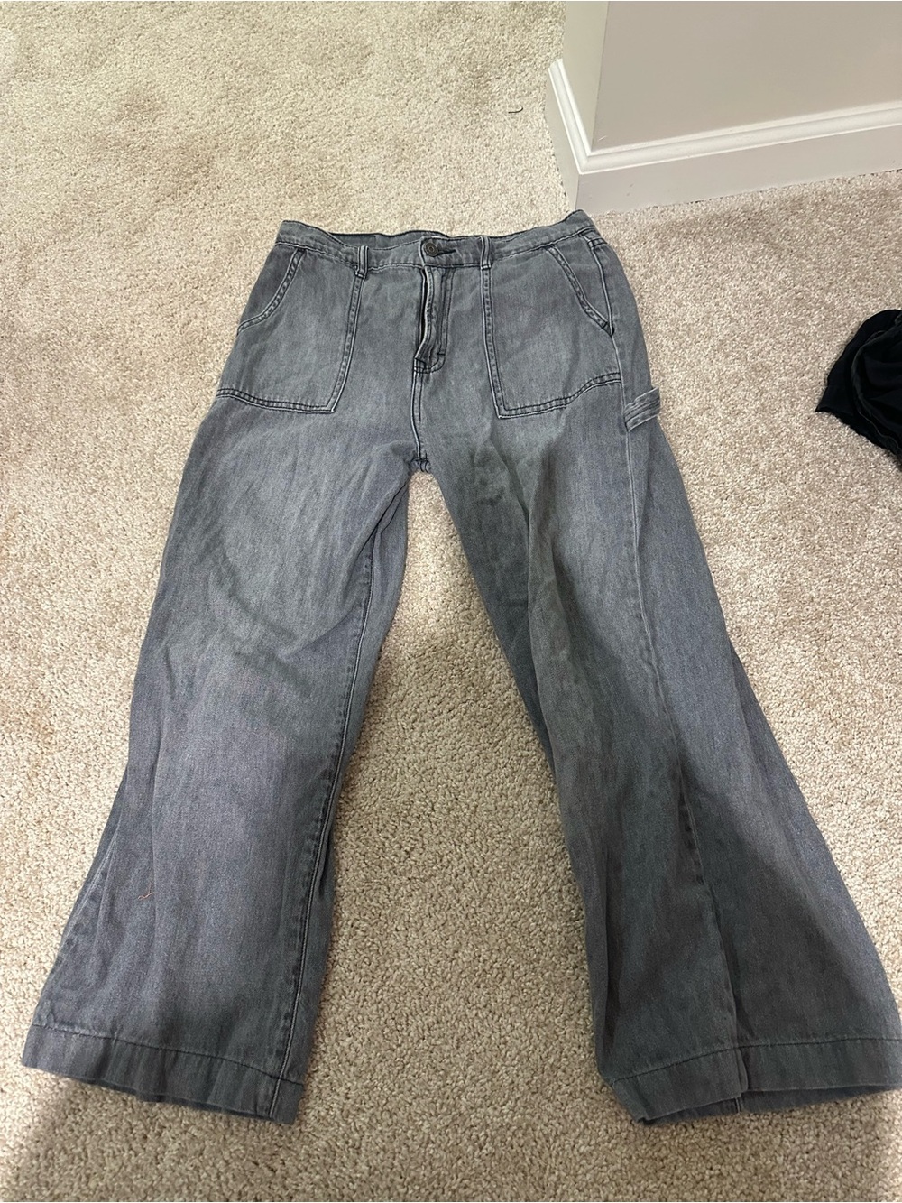 Gray Wide-Leg Utility Jeans for Women